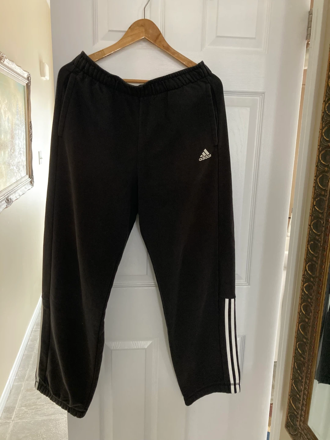 Adidas Black Joggers with White Stripes