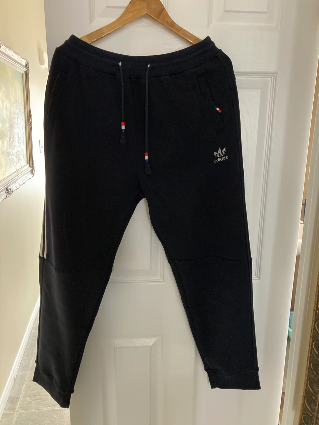 Adidas Black Joggers with White Stripes