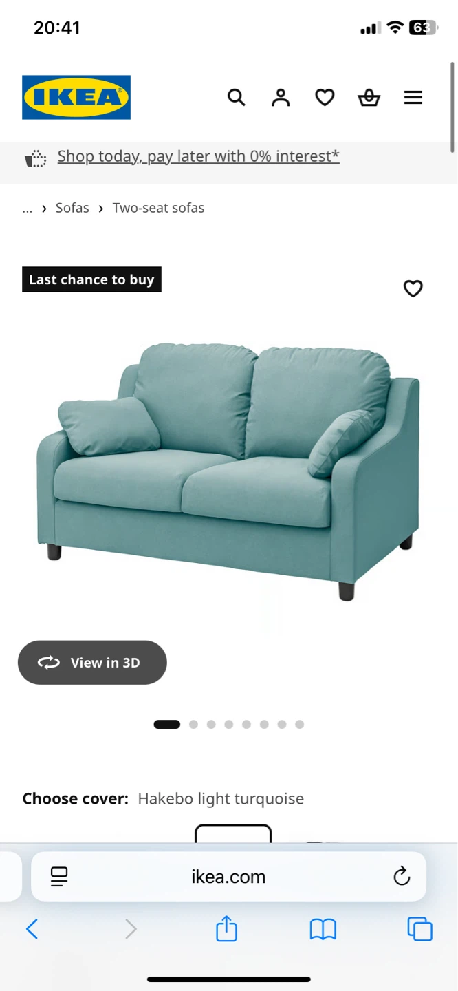 Ikea VINLIDEN 2-seat sofa, Hakebo light turquoise