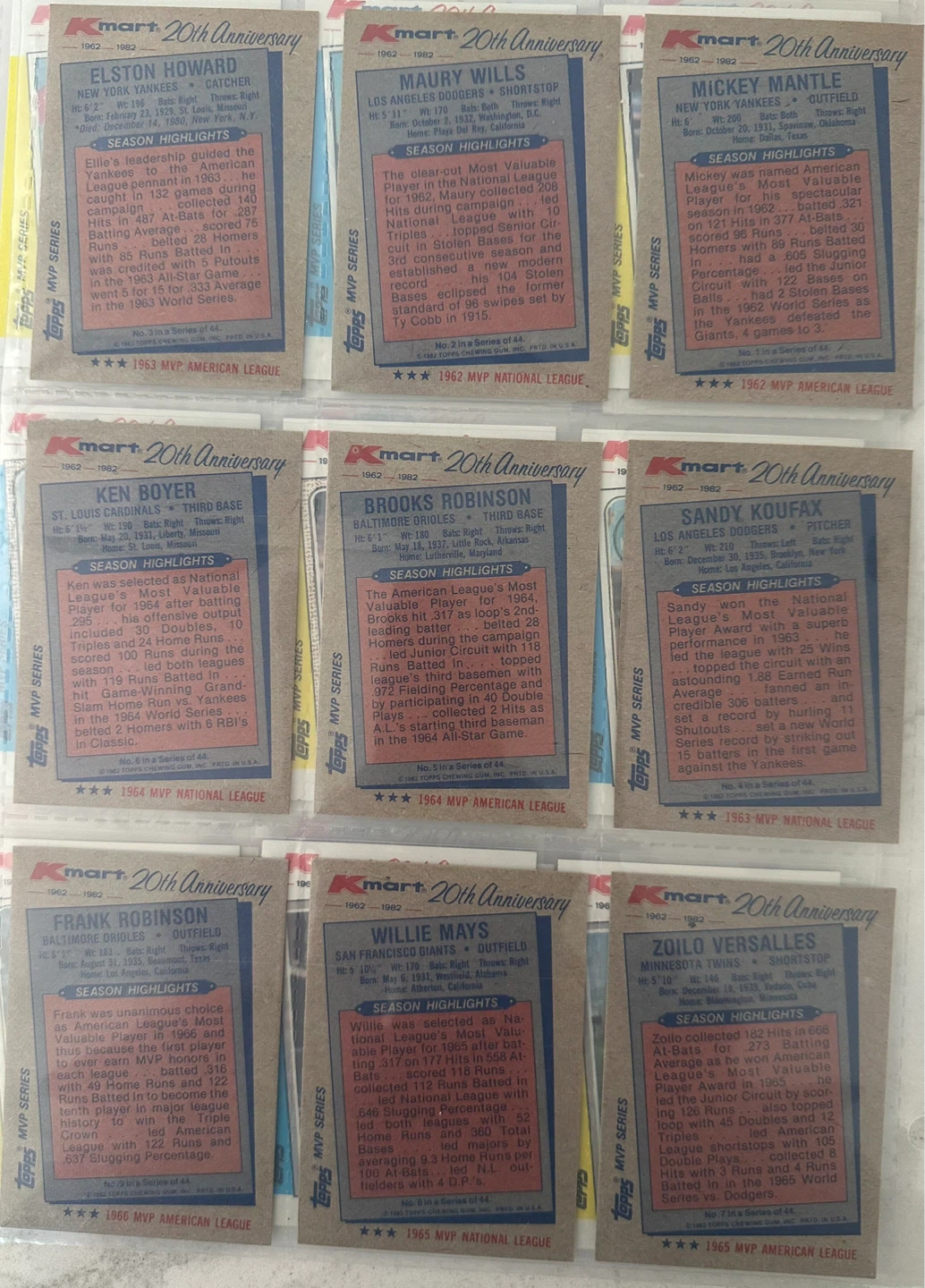1982 Kmart/Topps  20th Anniversary Baseball Cards - photo 2