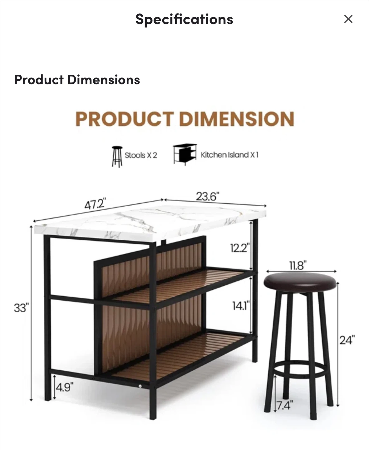 Kitchen Island with 2 Stools - photo 5