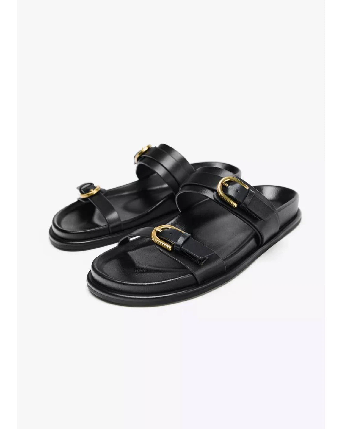 Zara Black Leather Buckle Sandals - Size 11 - photo 3