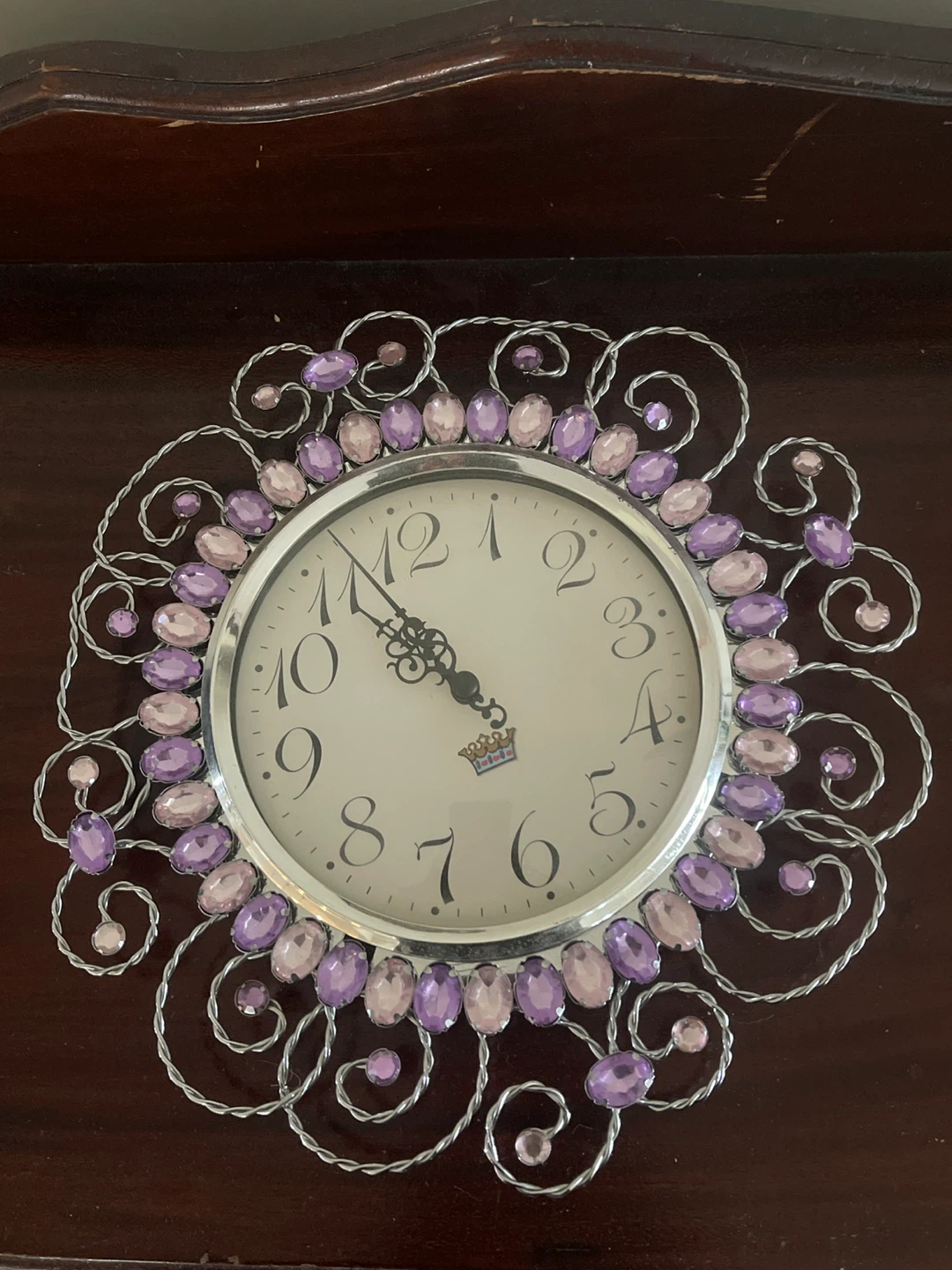 Decorative Wall Clock with Purple and Pink Gems
