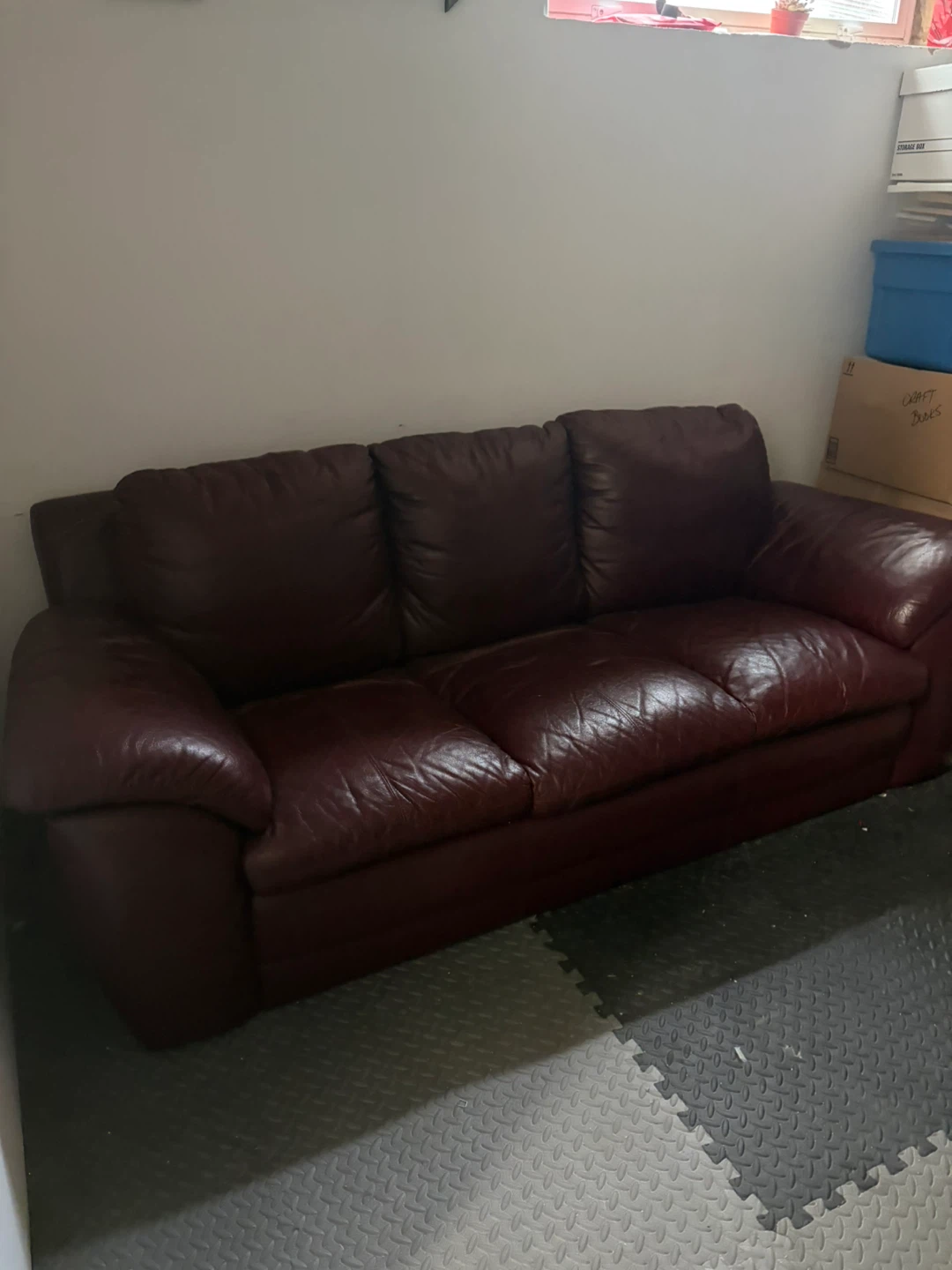 Burgundy Leather Couch - photo 2