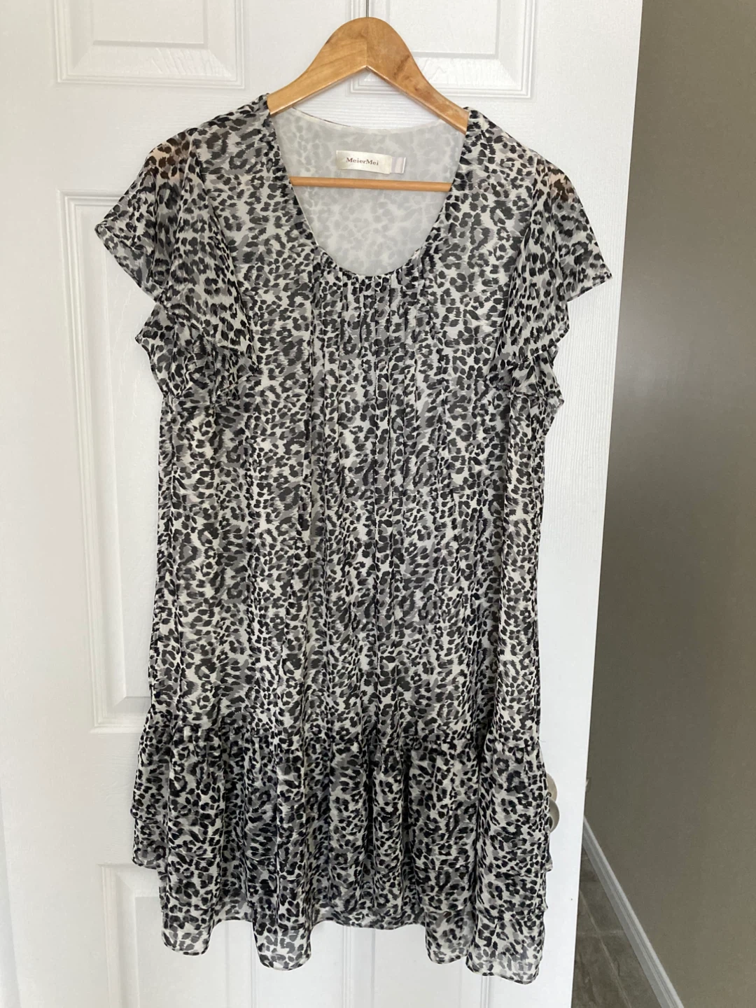 New MeierMei Leopard Print Tiered Ruffle Dress