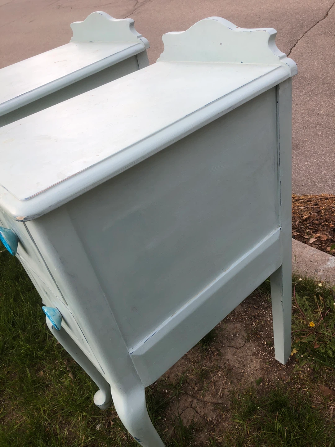 Pair of Light Blue Side Tables with Blue Knobs - photo 3