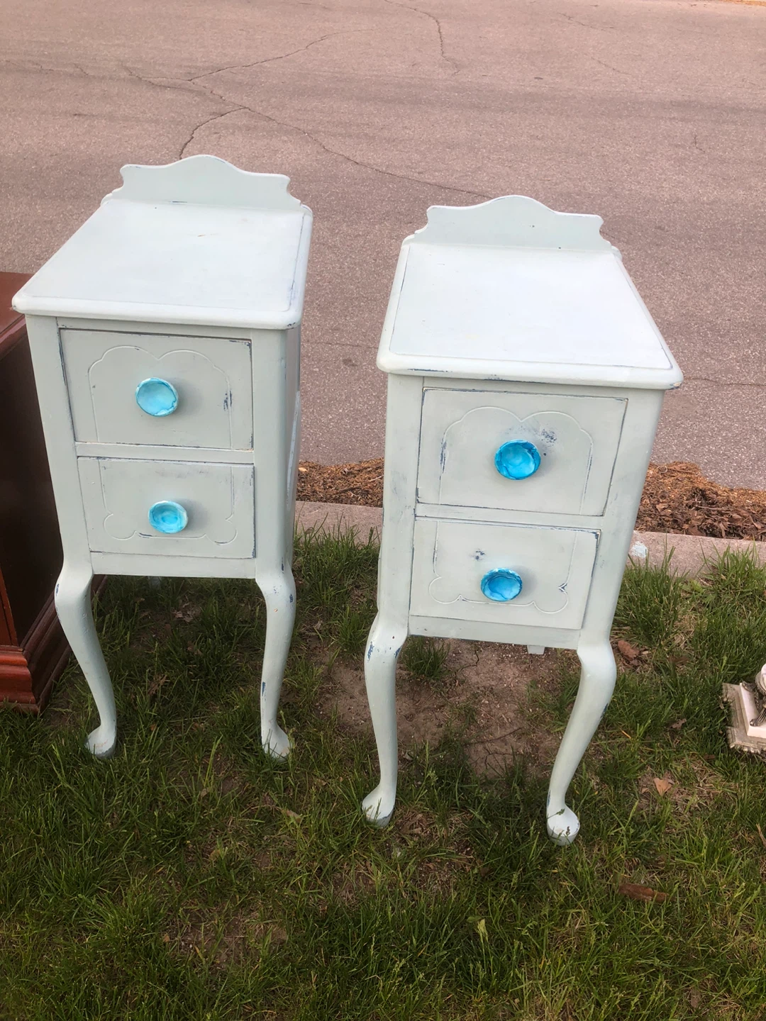 Pair of Light Blue Side Tables with Blue Knobs