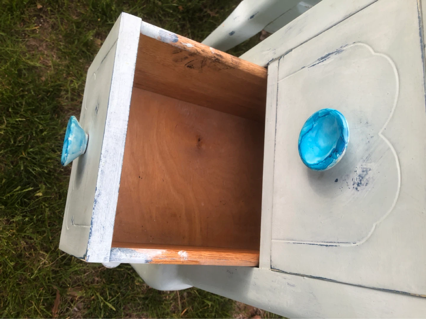 Pair of Light Blue Side Tables with Blue Knobs - photo 2