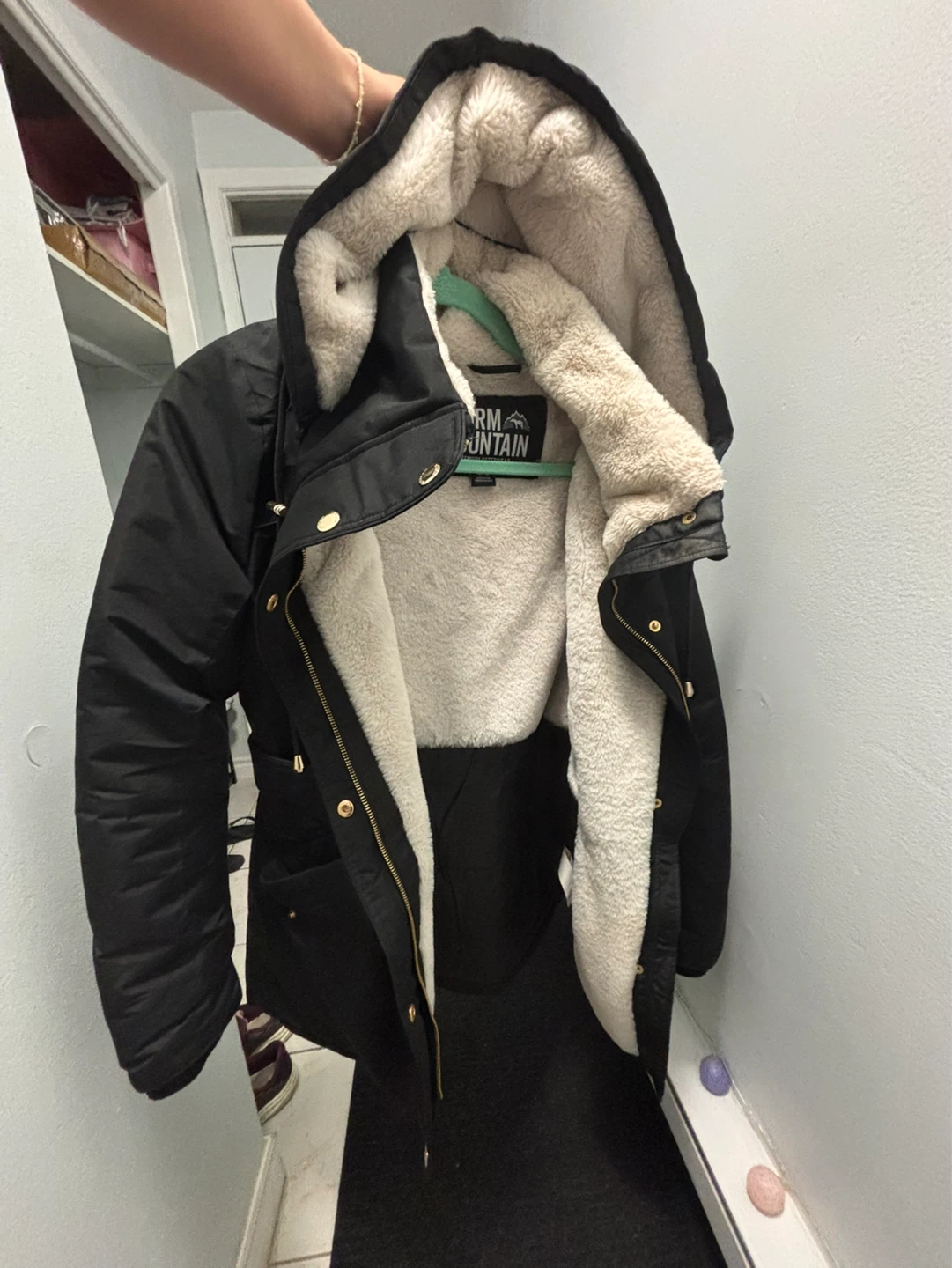 Warm Mountain Black Winter Jacket with Sherpa Lining