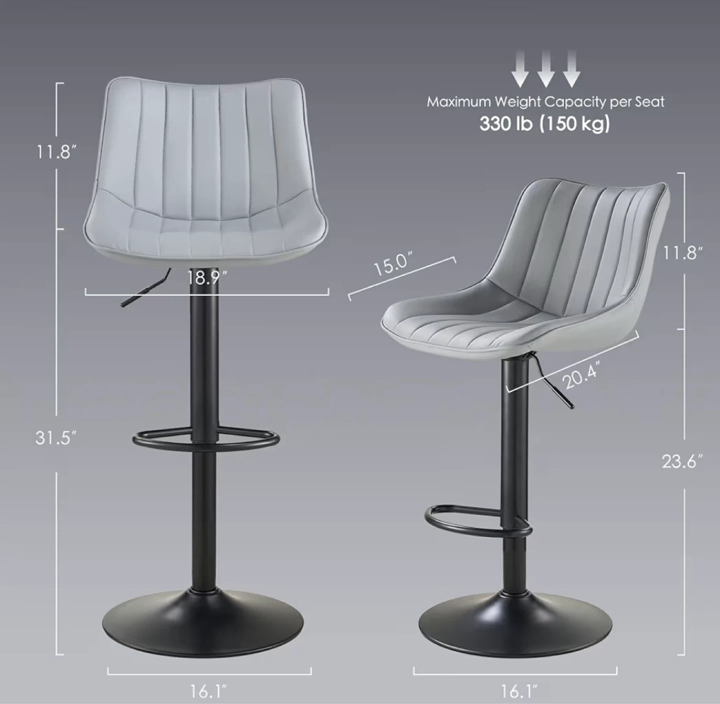 Set of 2 Adjustable Swivel Bar Stools - photo 2