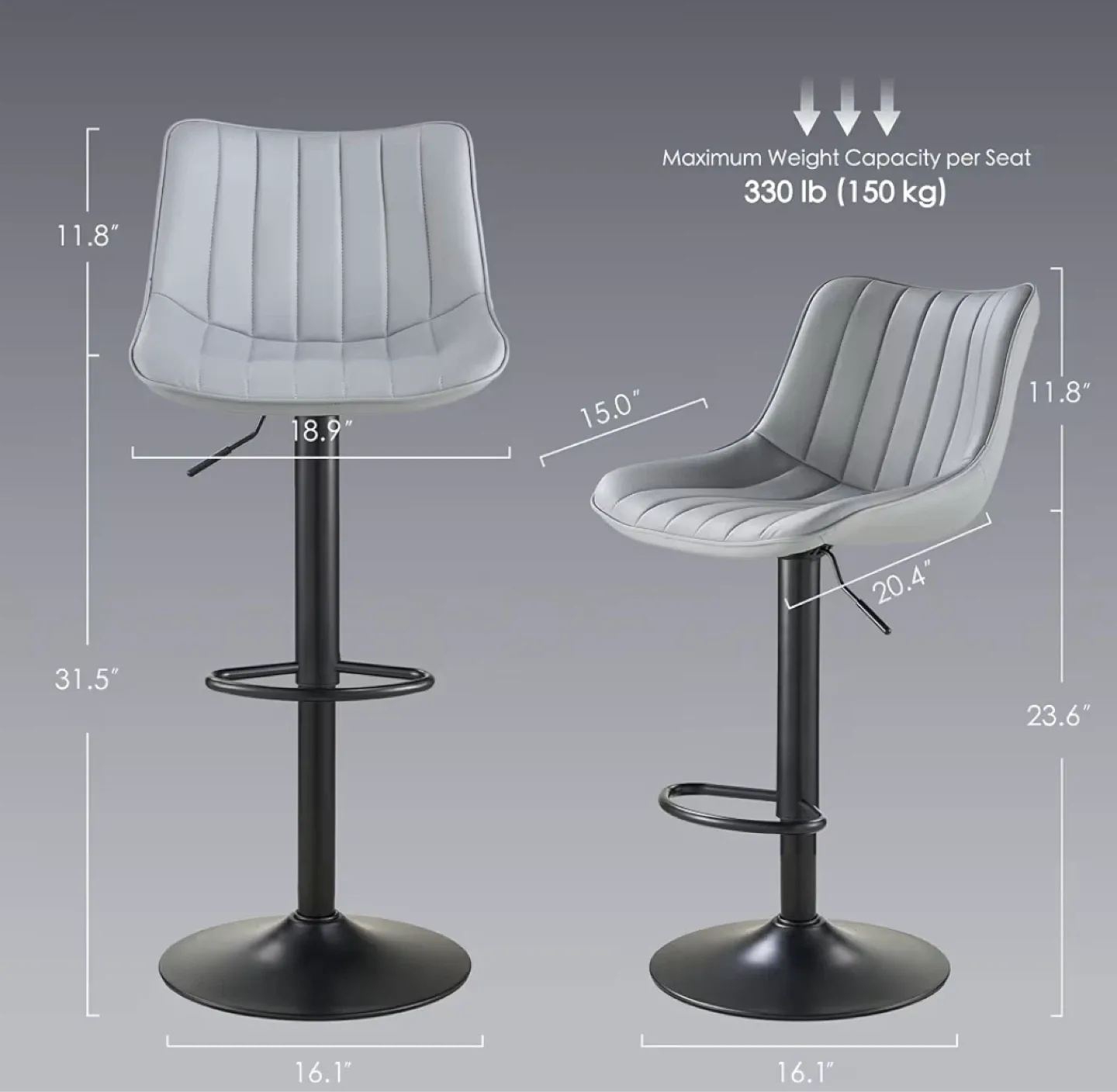 Set of 2 Adjustable Swivel Bar Stools - photo 2