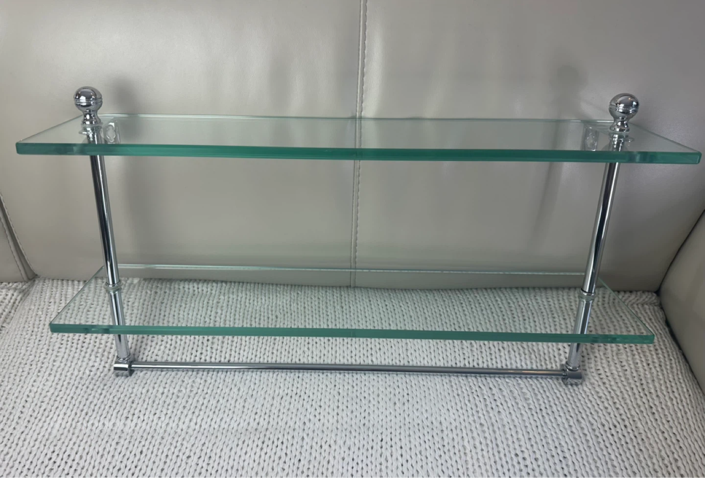 Morosini 22" 2-Tiered Glass Shelf w/ Towel Bar Polished Nickel - photo 3