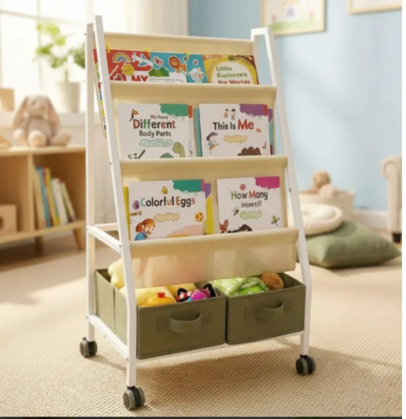 New Toddler Book Sling Rolling Cart