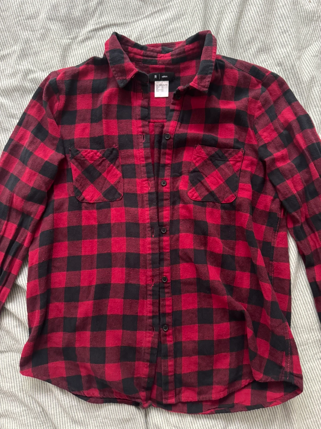 Red and Black Plaid Button-Up Shirt