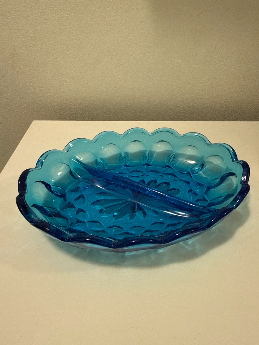 Blue Glass Divided Serving Dish