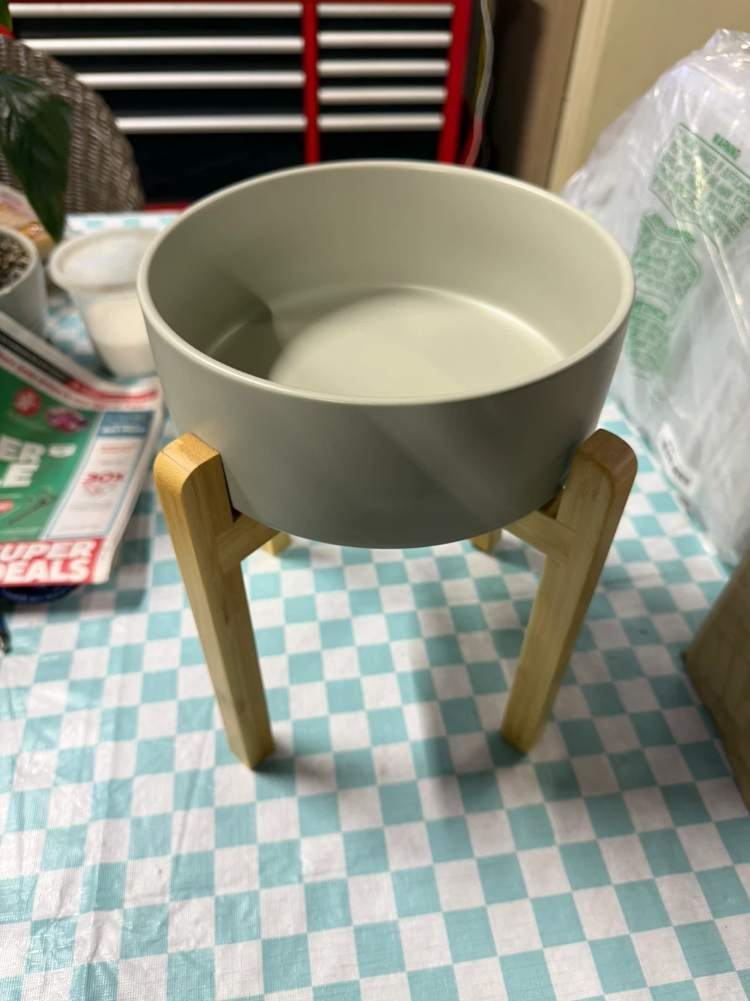 Ceramic Pet Bowl with Wooden Stand