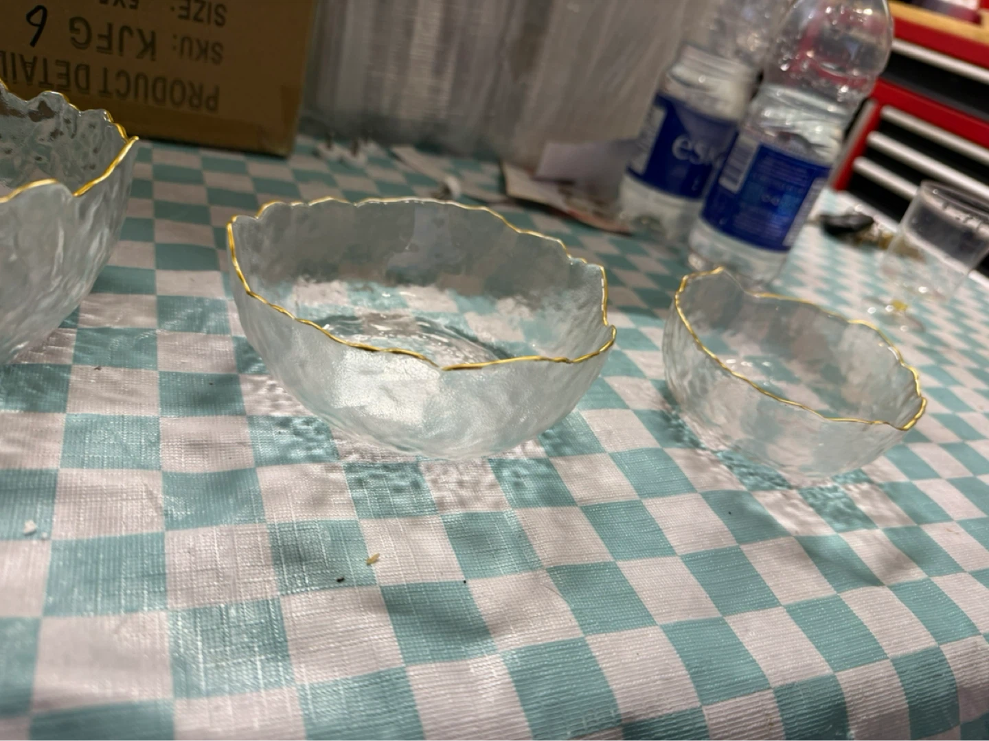Textured Glass Bowls with Gold Rim - Set of 3 - photo 3