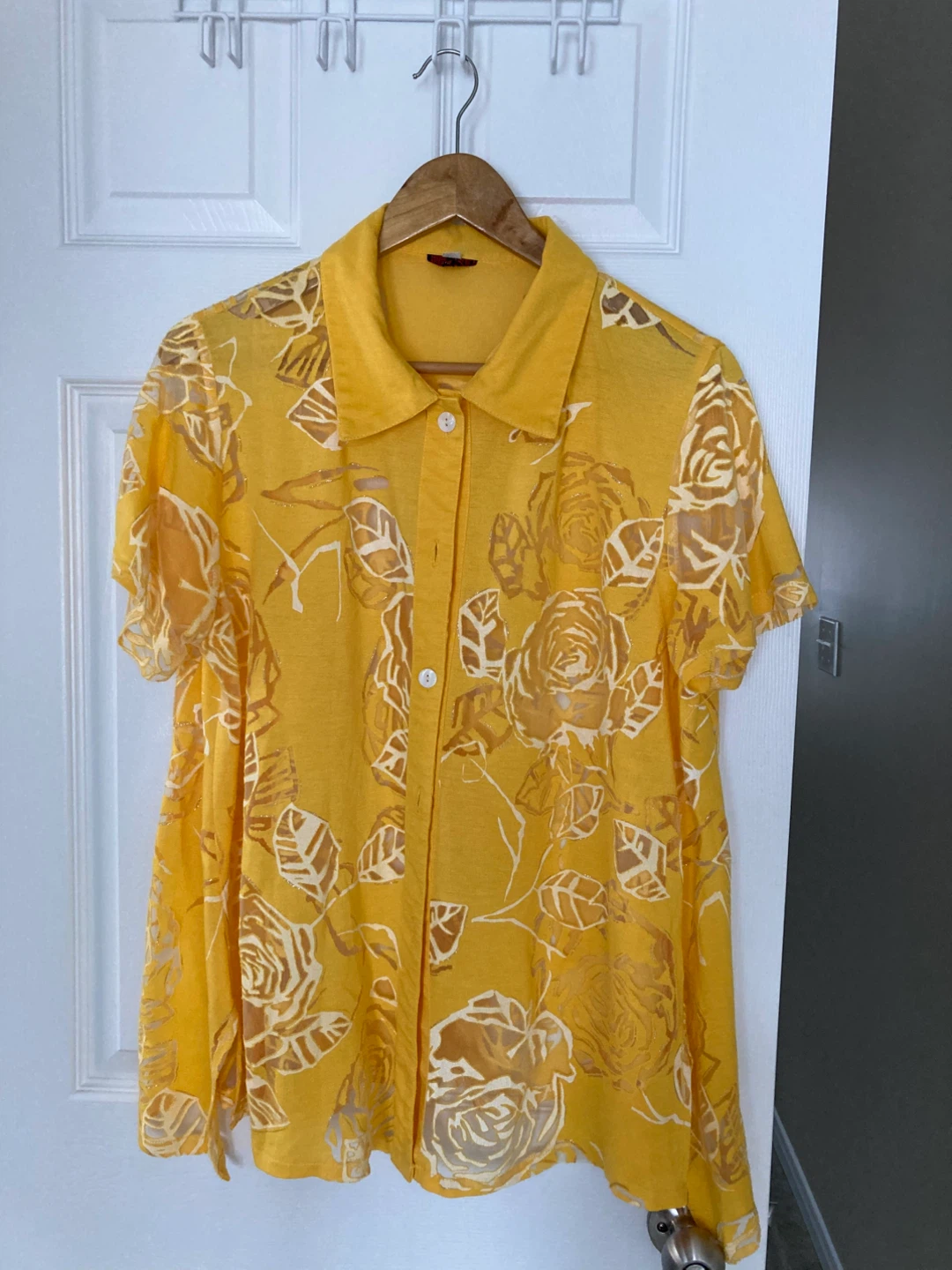 New Yellow Floral Short Sleeve Blouse