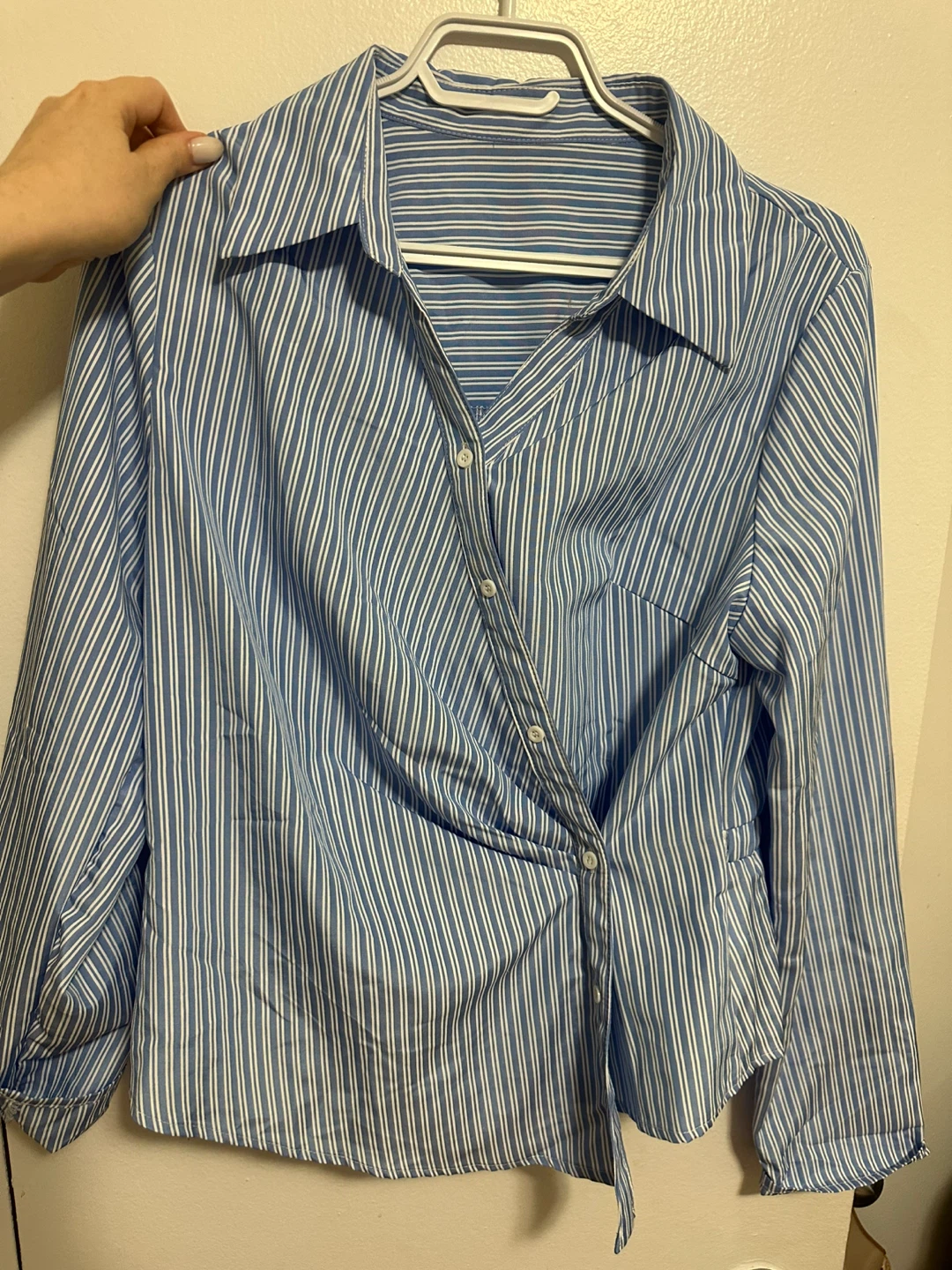 SHEIN Blue and White Striped Wrap Blouse - photo 3