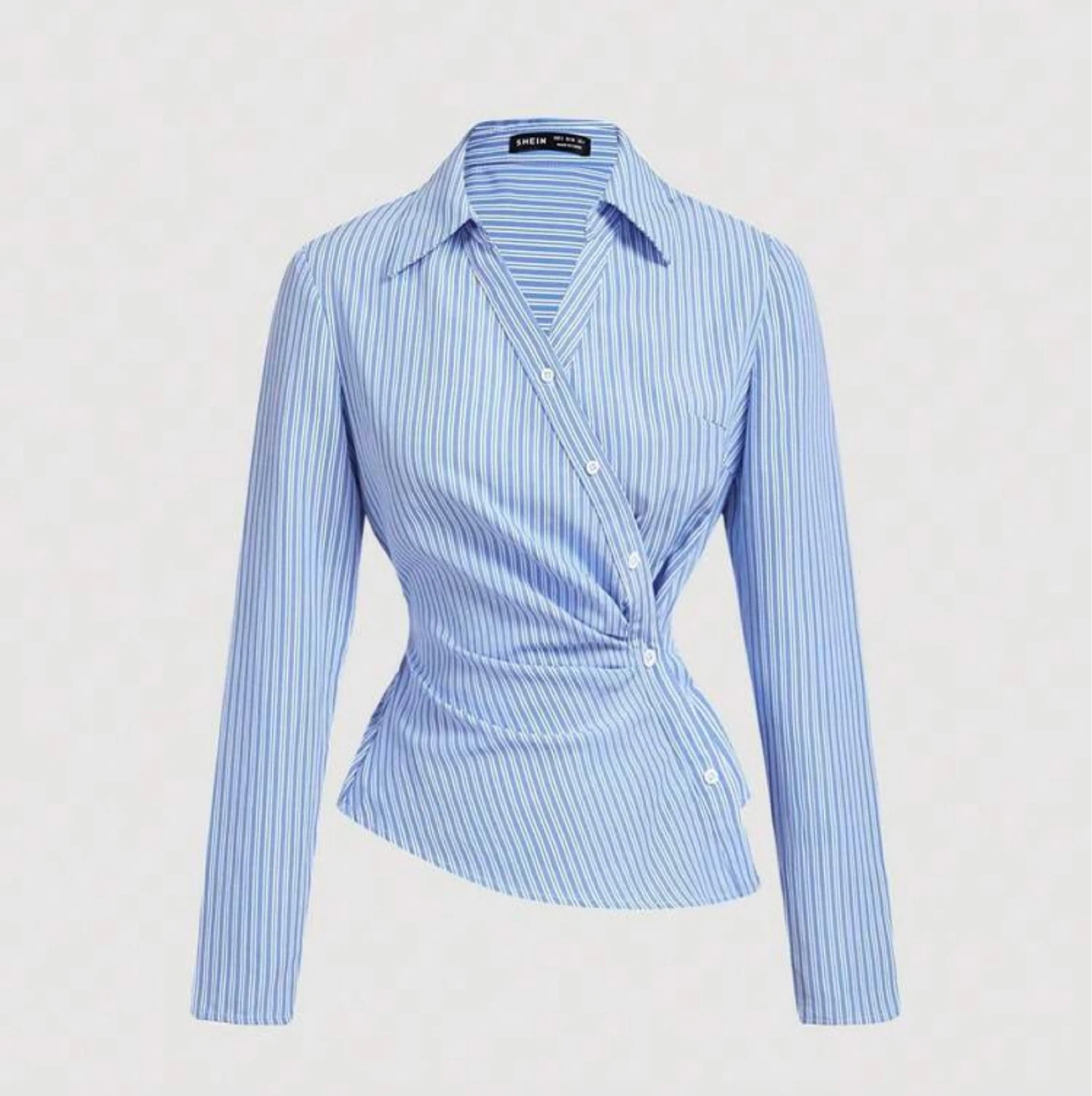 SHEIN Blue and White Striped Wrap Blouse