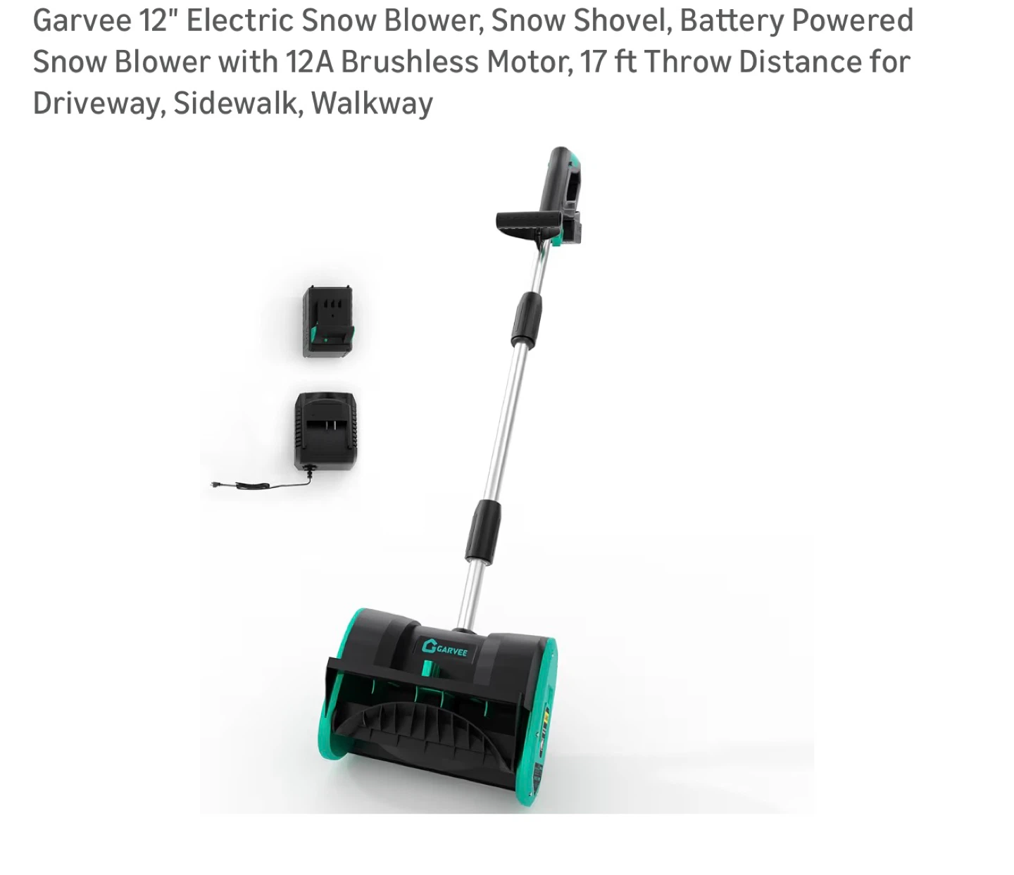 Garvee 12in Electric Snow Blower