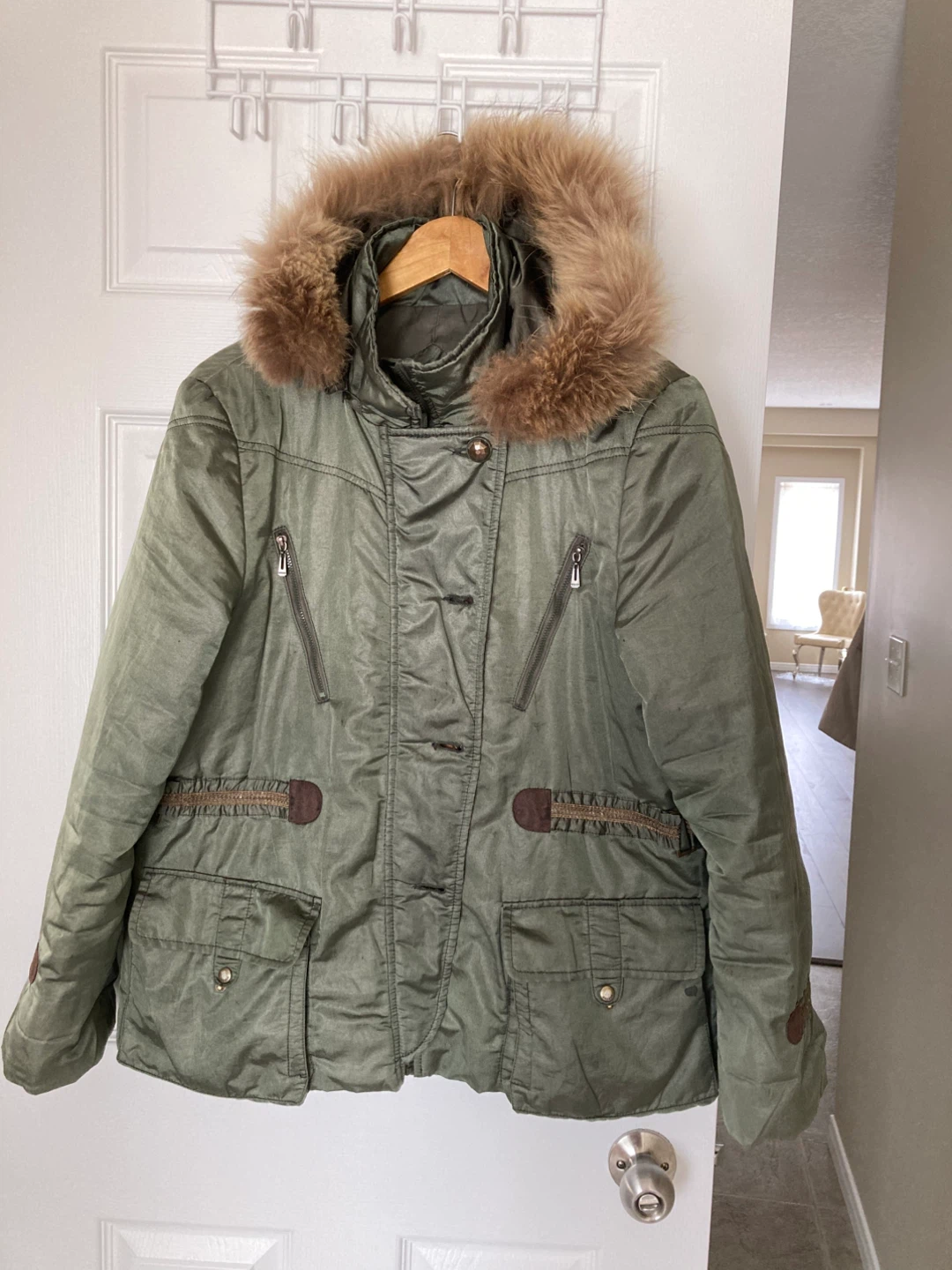 Olive Green Parka with Fur Hood