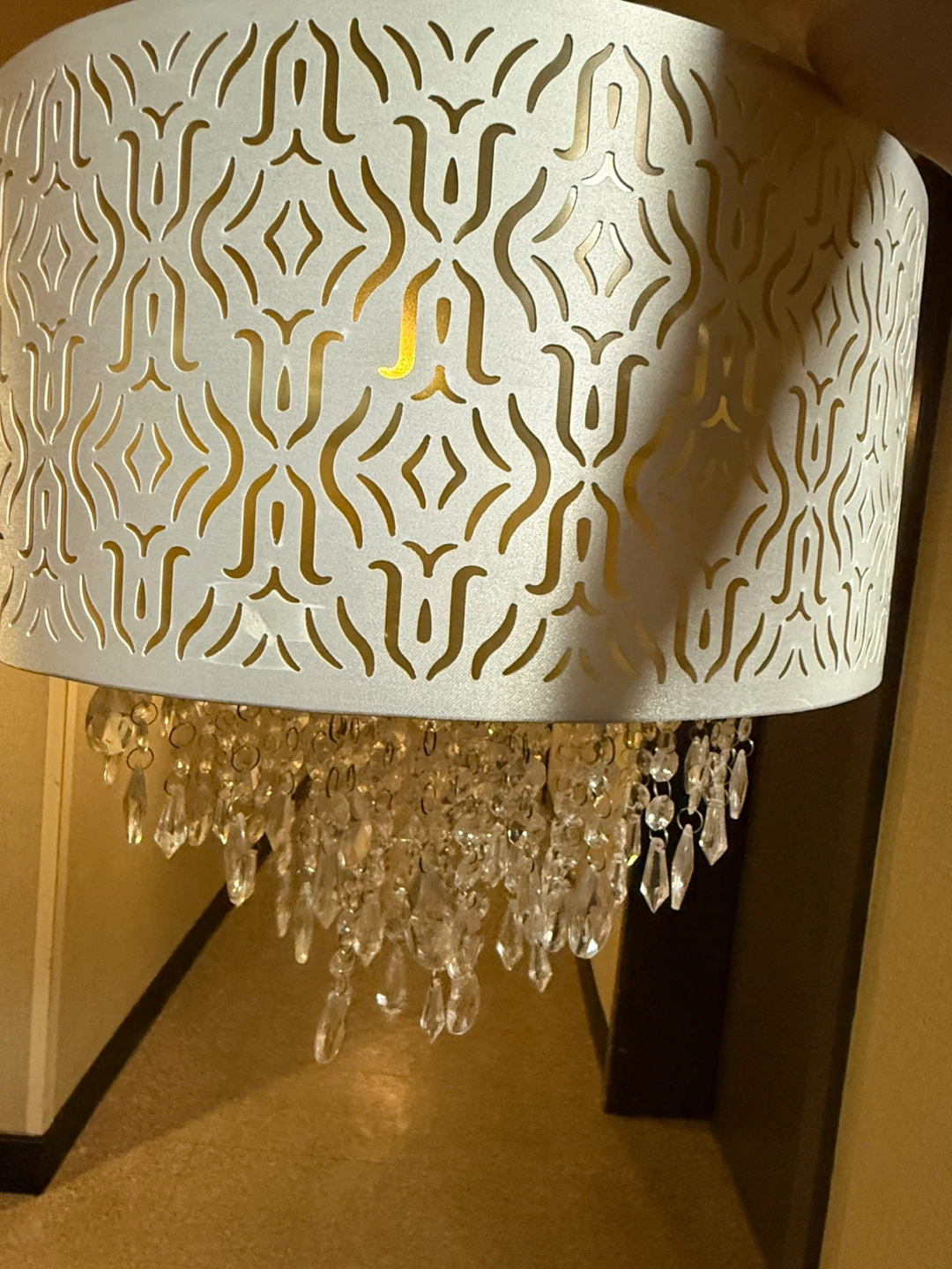 White Drum ceiling light with Crystal Droplets - photo 2