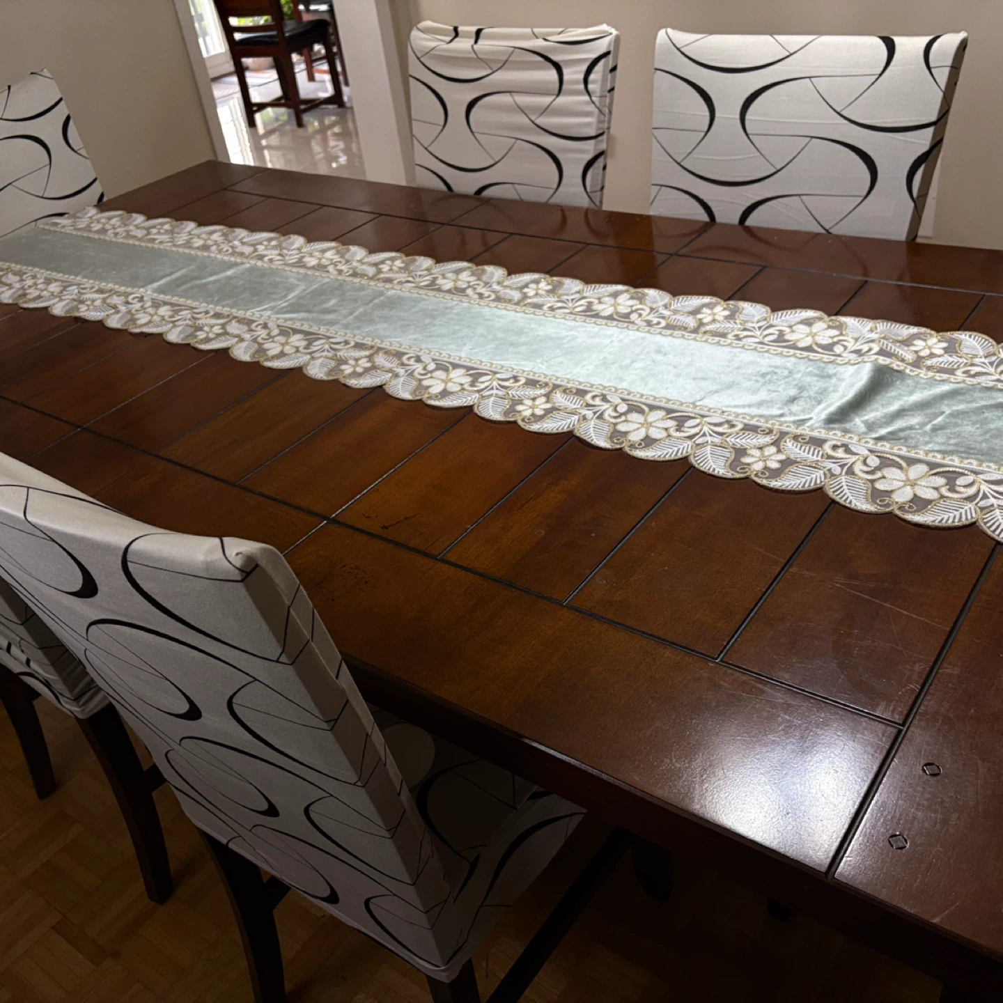 Wooden Dining Table with 6 Chairs