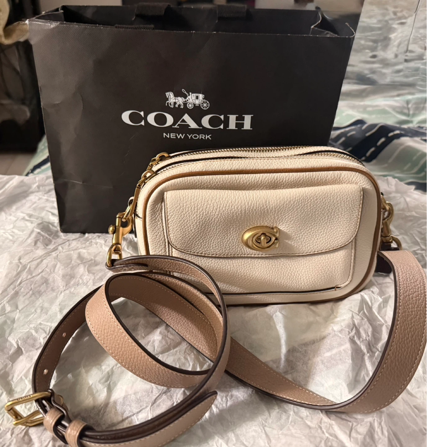 Coach Crossbody Bag - White Pebble Leather