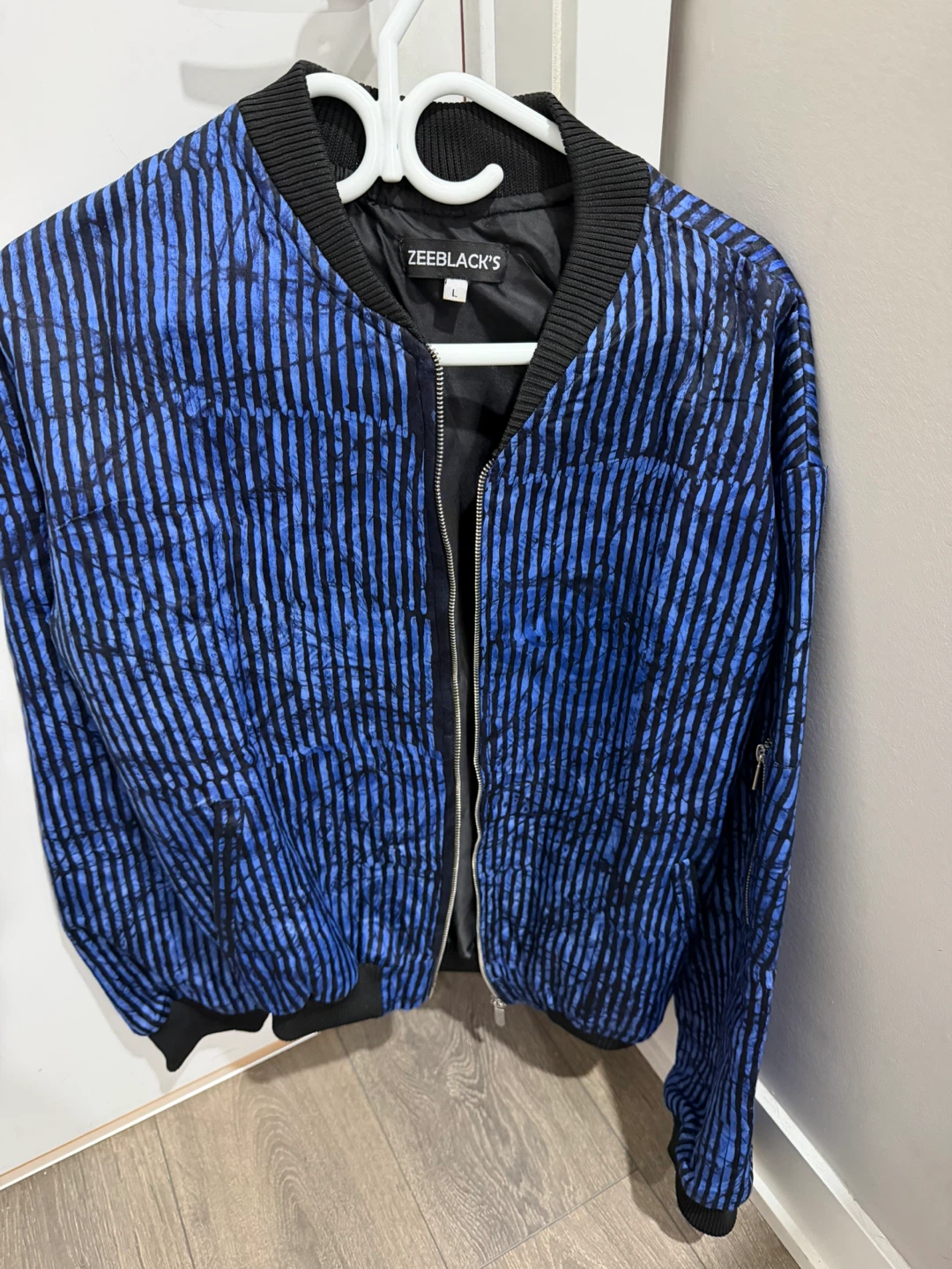 ZEEBLACK'S Bomber Jacket - Blue/Black Stripe Pattern