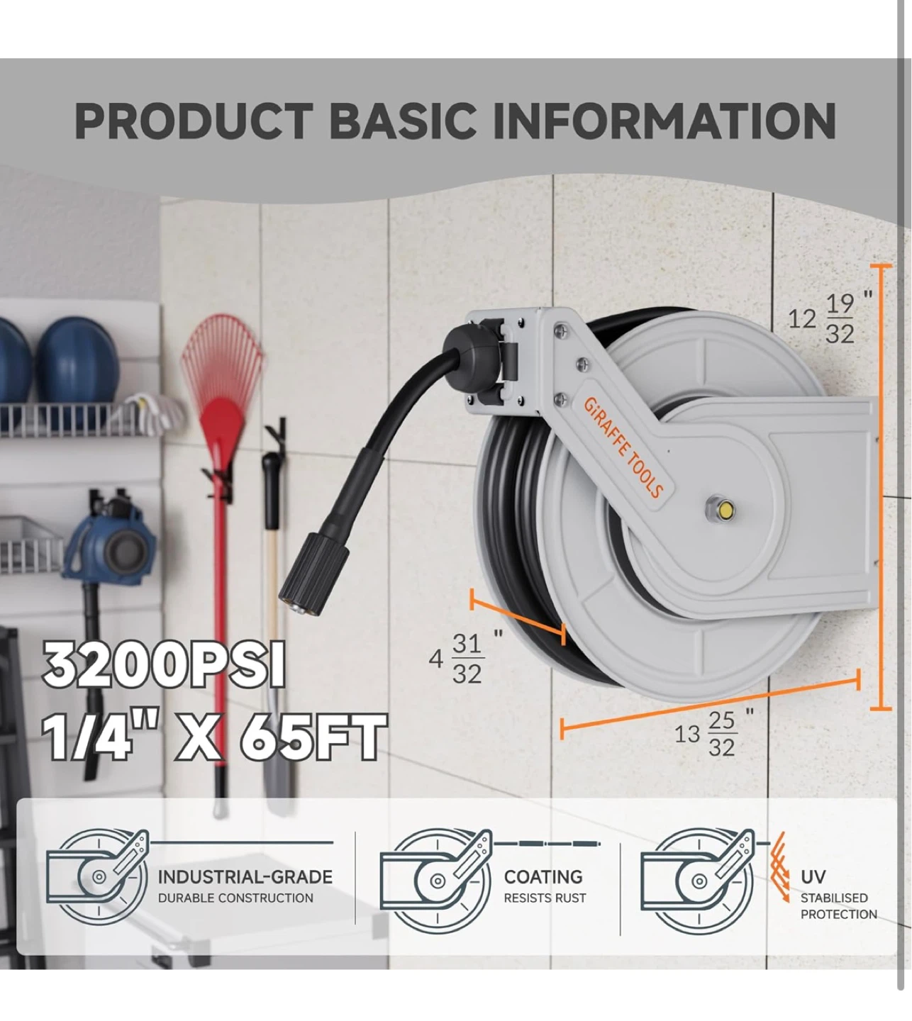 Giraffe Tools Retractable Hose Reel with 65ft Hose - photo 2