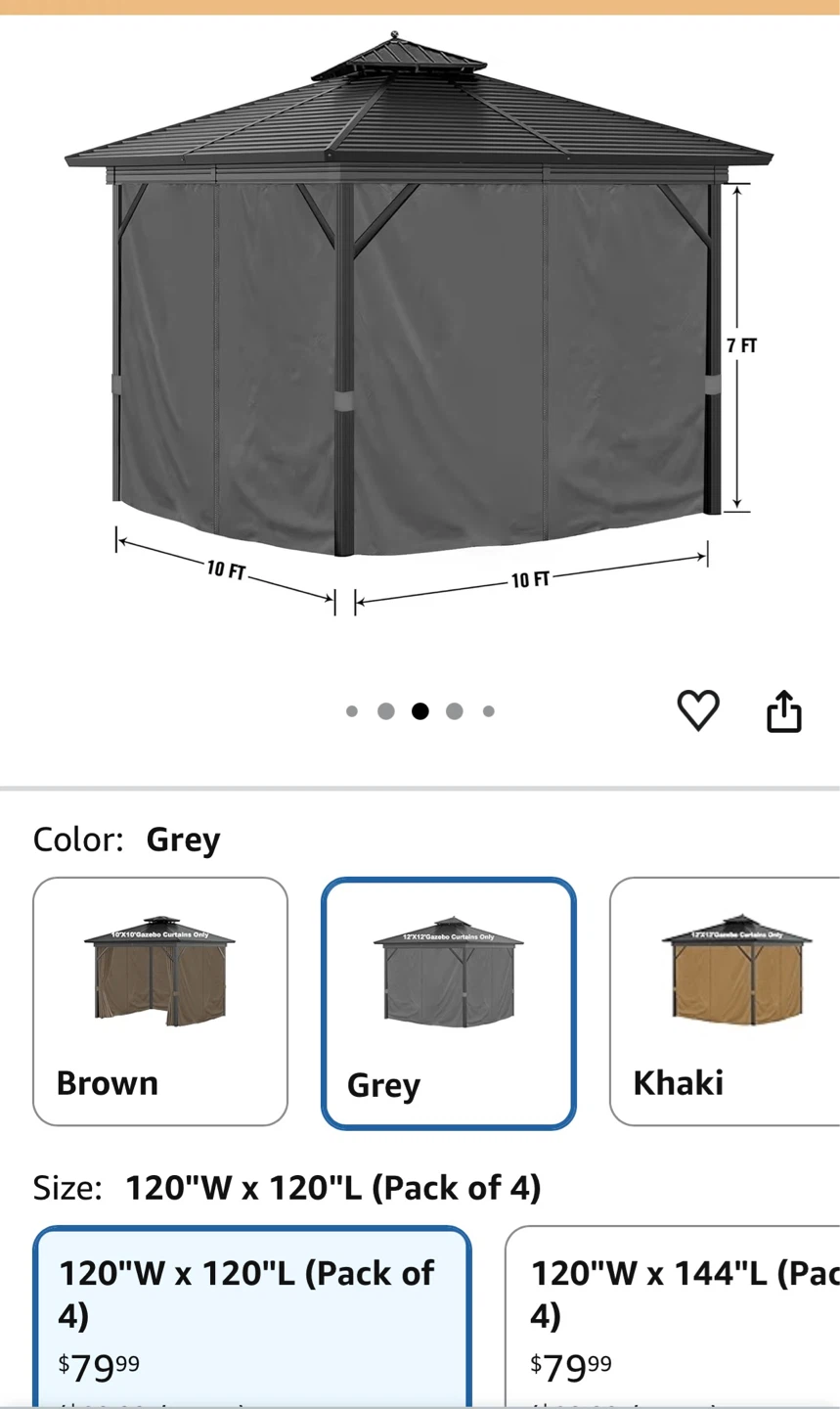 10'x10' Privacy Gazebo Curtains - Grey