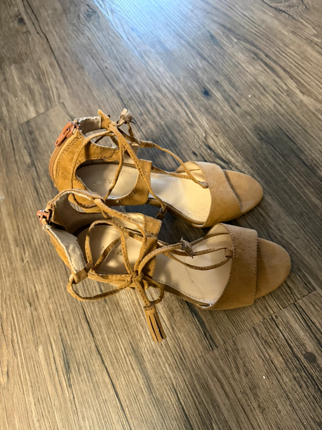 Tan Suede Lace-Up Block Heel Sandals - photo 3