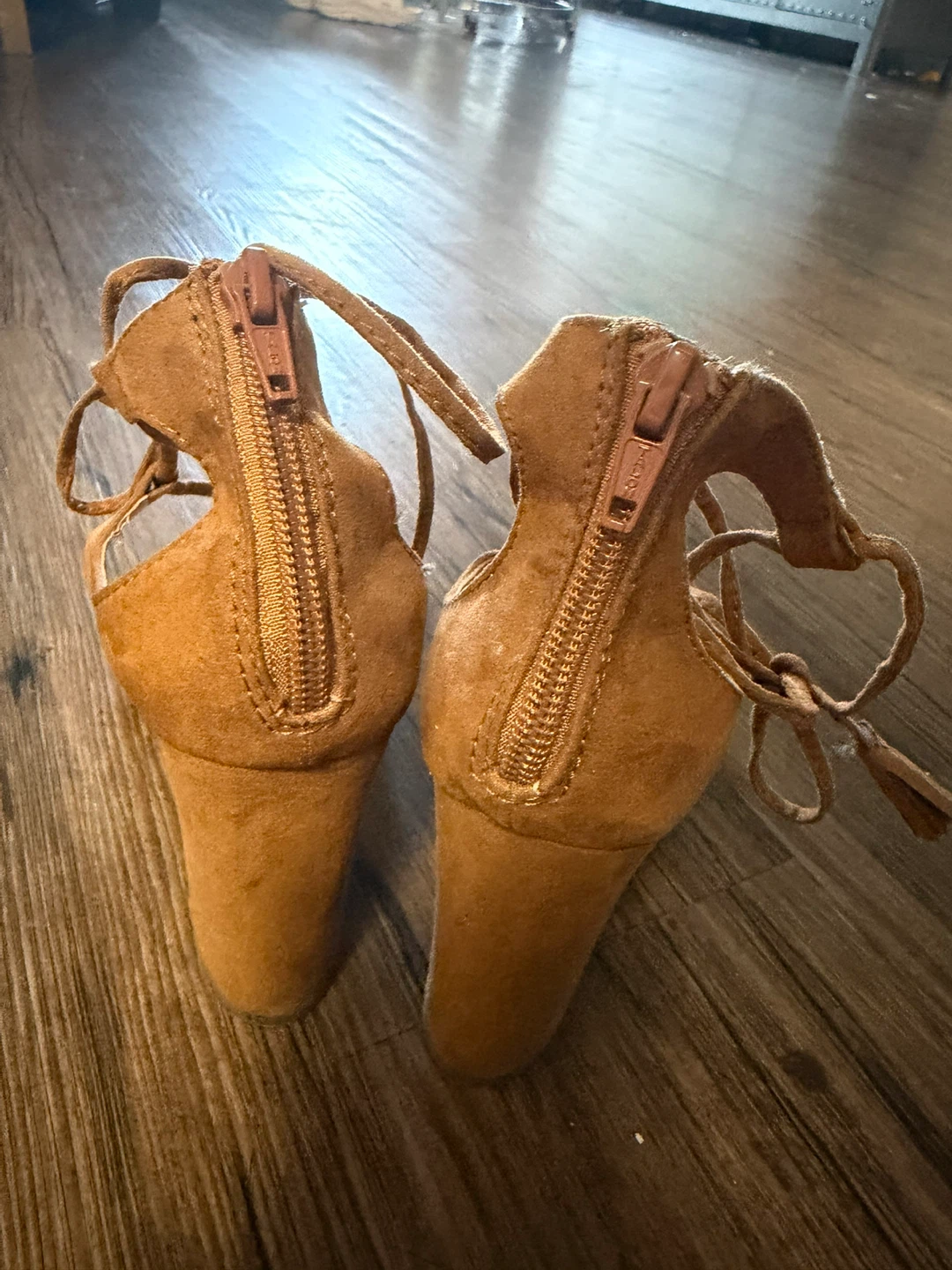 Tan Suede Lace-Up Block Heel Sandals - photo 2