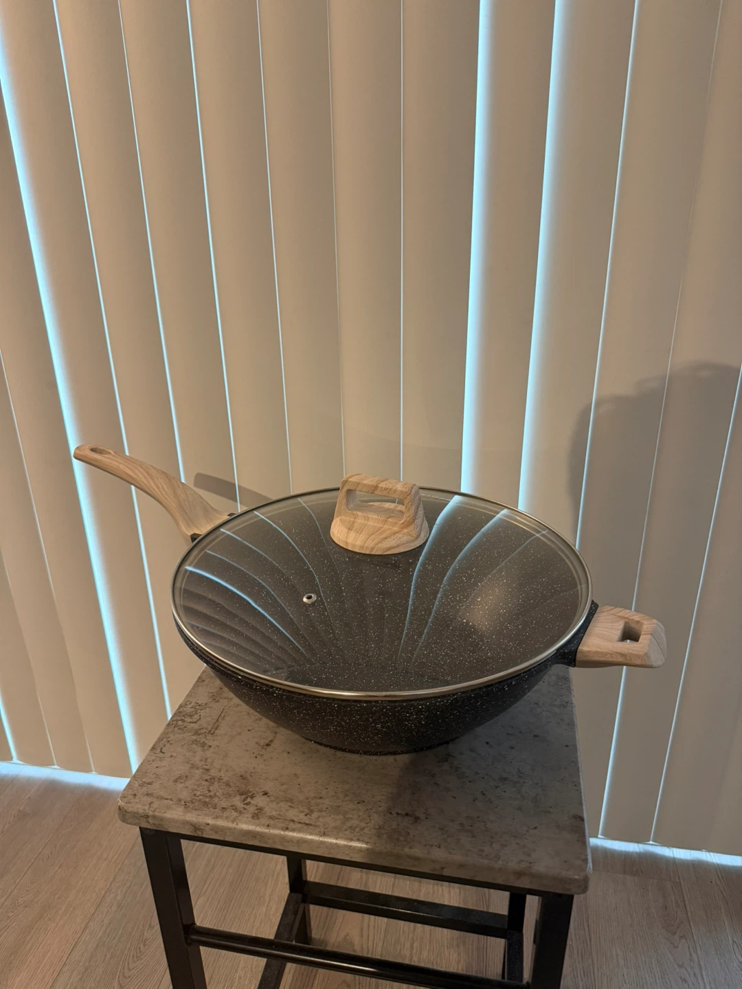 Wok with Glass Lid and Wooden Handles