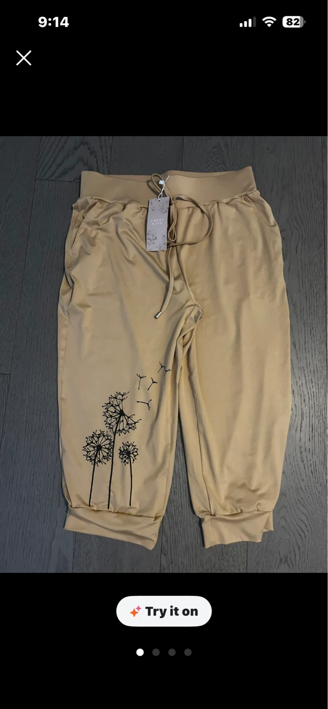 Emery Rose Women's Medium Tan Dandelion Print Capri Joggers - photo 2