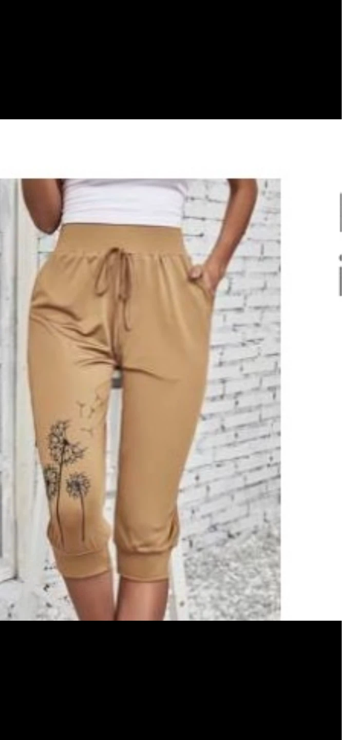 Emery Rose Women's Medium Tan Dandelion Print Capri Joggers