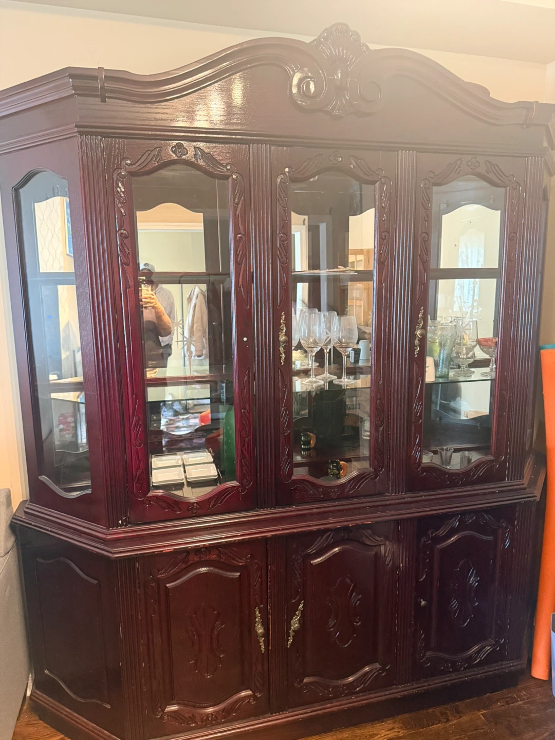 Large Wooden China Cabinet with Glass Doors - photo 3
