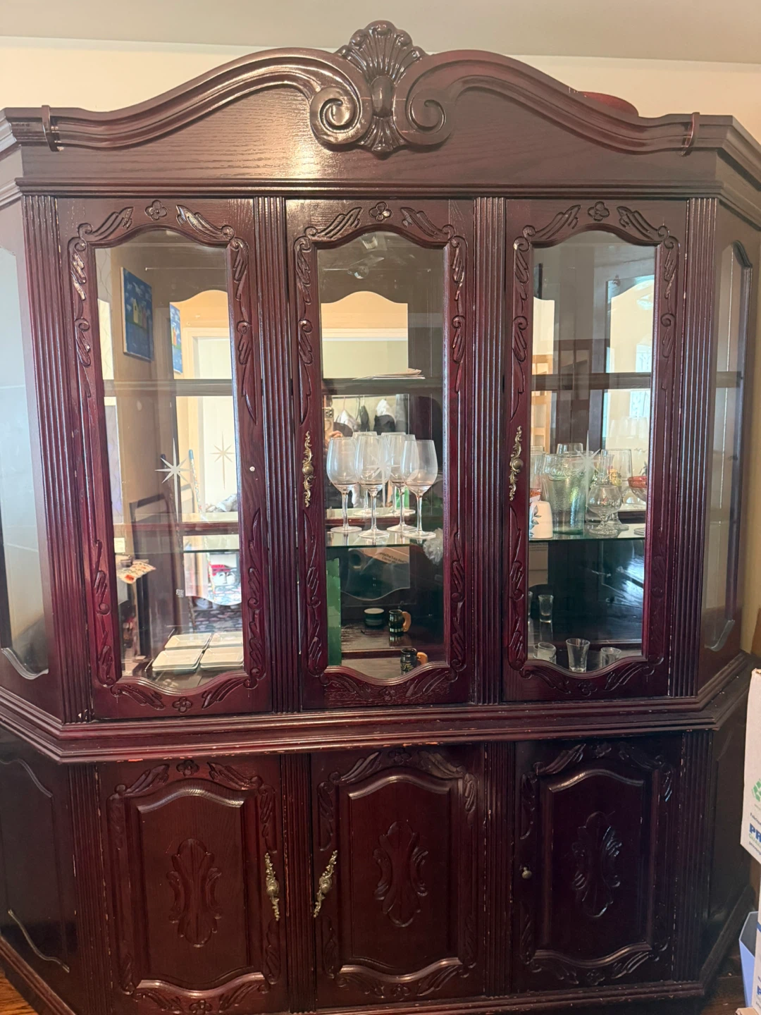 Large Wooden China Cabinet with Glass Doors - photo 2