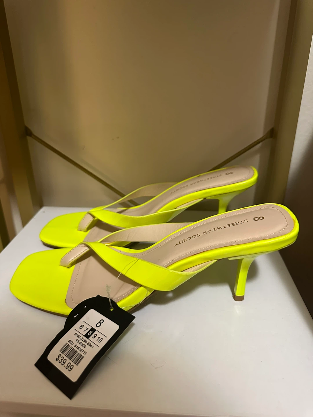 Streetwear Society Women's Neon Yellow Heeled Flip-Flops Size 8
