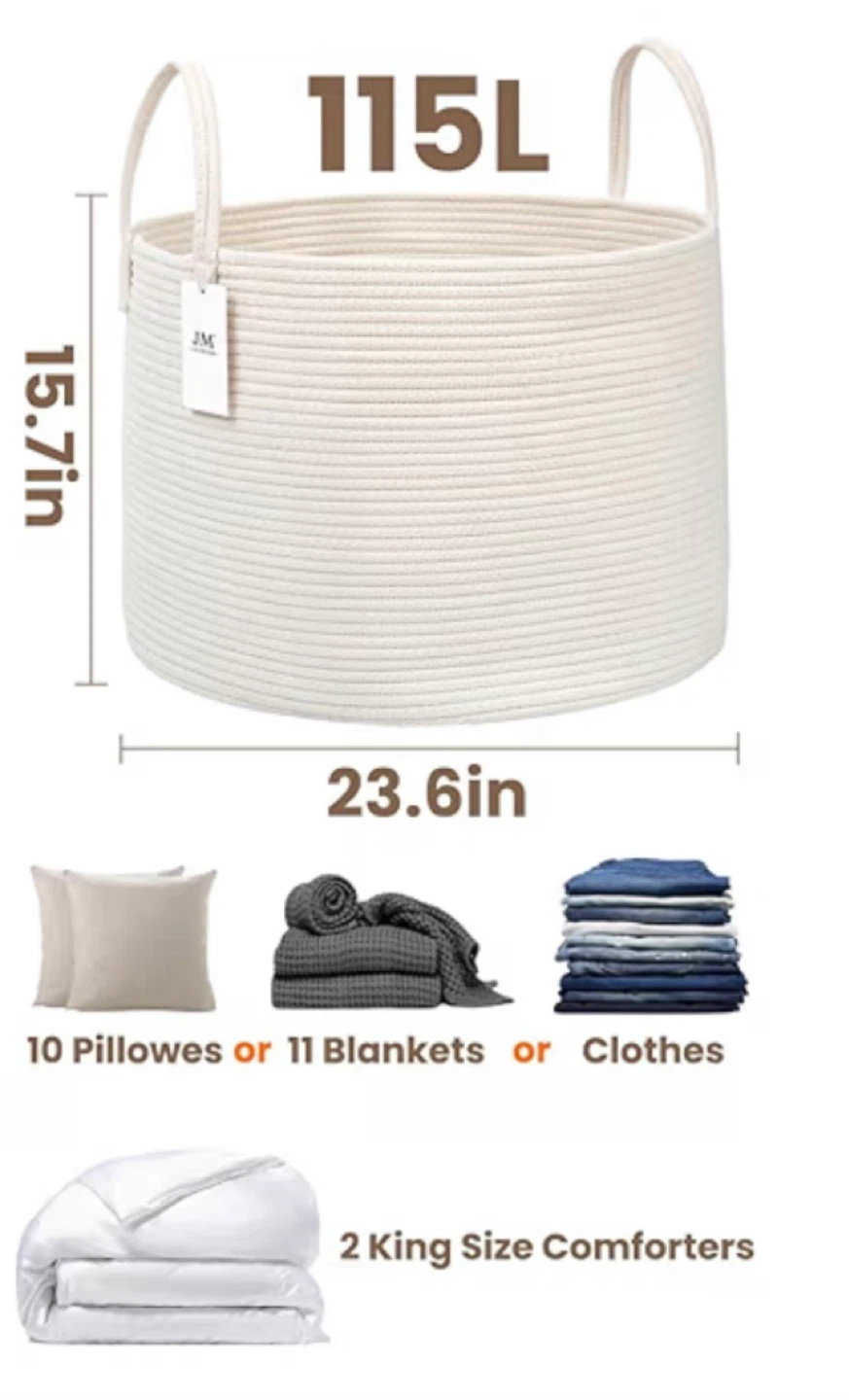 New 115L Woven Rope Blanket Basket White - photo 3