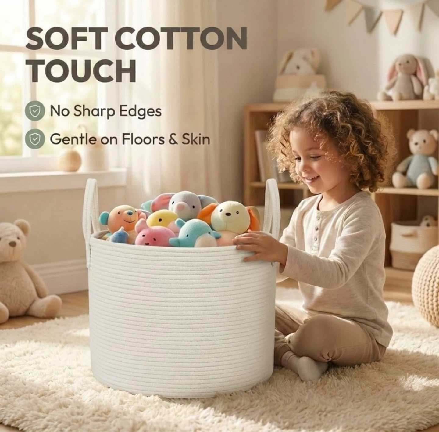 New 115L Woven Rope Blanket Basket White - photo 2