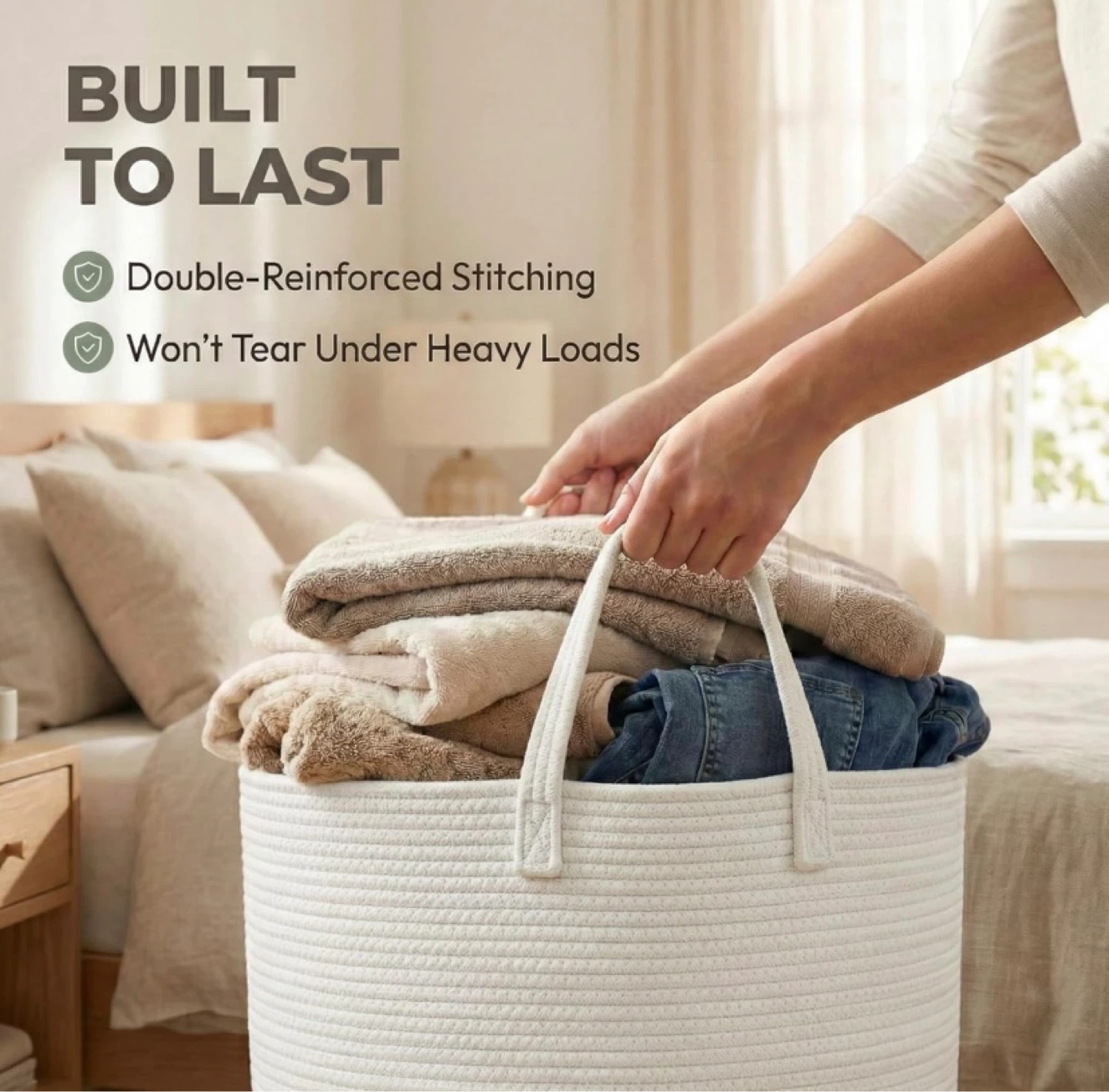 New 115L Woven Rope Blanket Basket White - photo 5