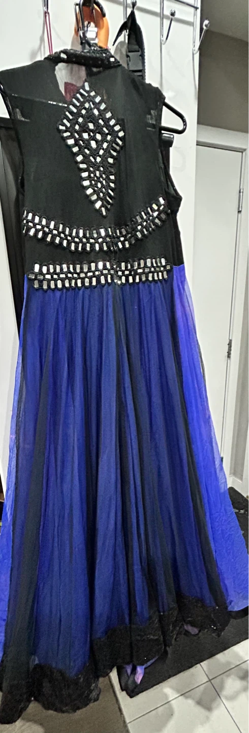 Women's Blue and Black Embellished Gown