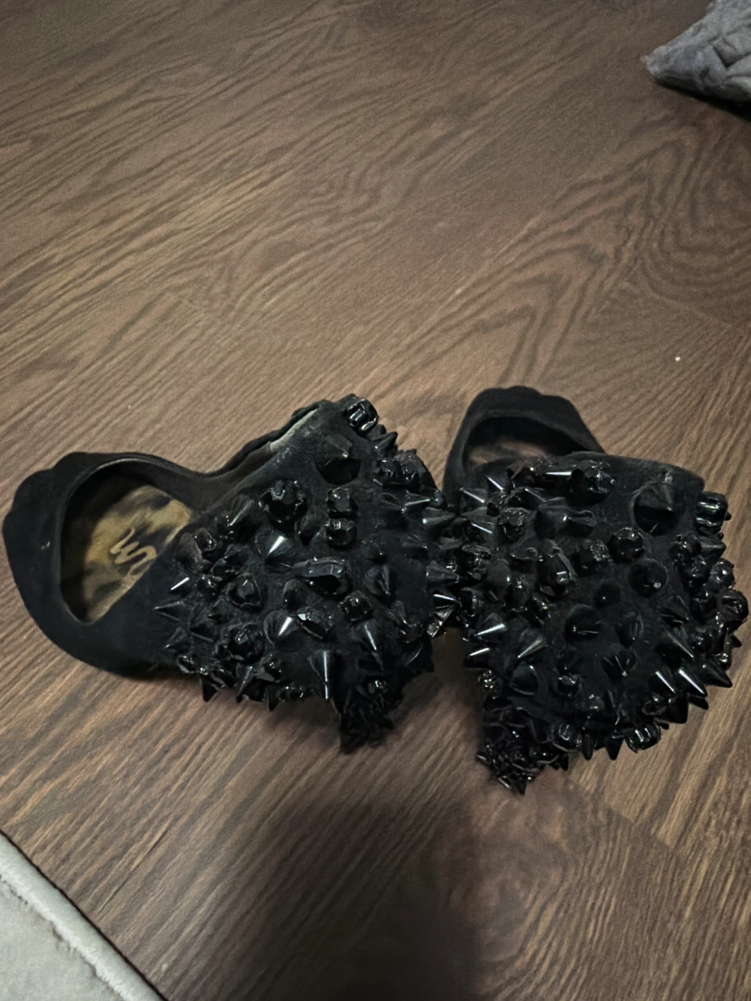 Sam Edelman Black Suede Peep-Toe Studded Heels - photo 2