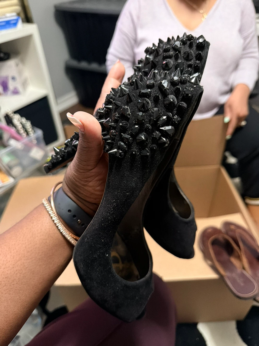 Sam Edelman Black Suede Peep-Toe Studded Heels - photo 3