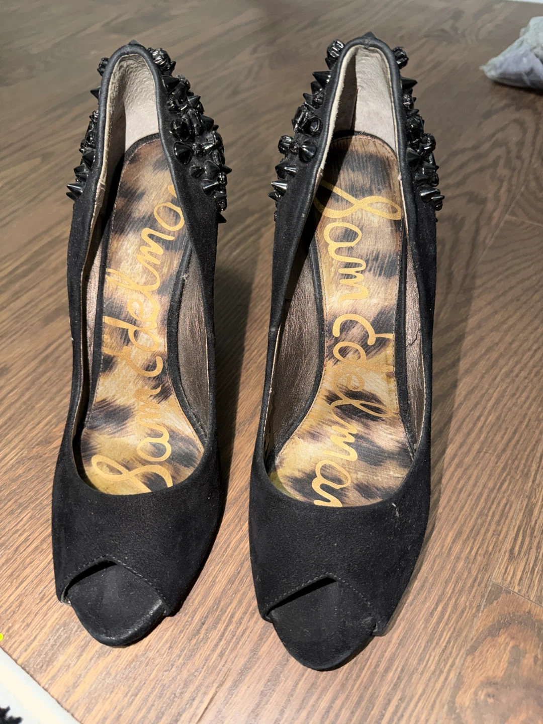 Sam Edelman Black Suede Peep-Toe Studded Heels - photo 4