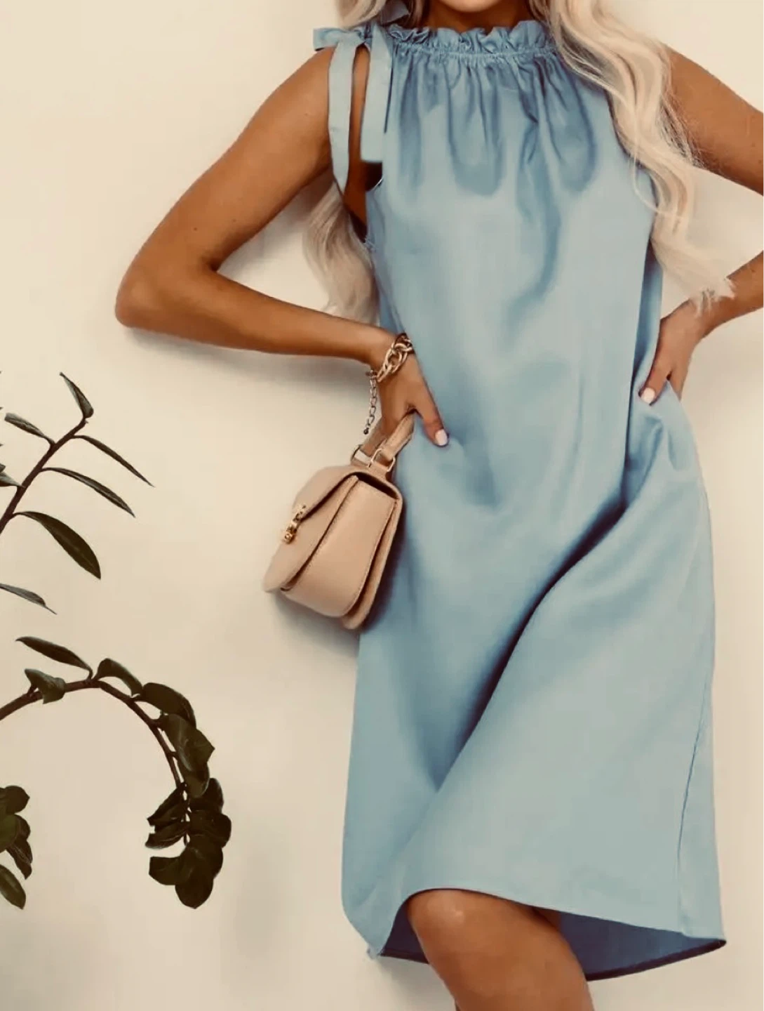 Light Blue denim Sleeveless Dress