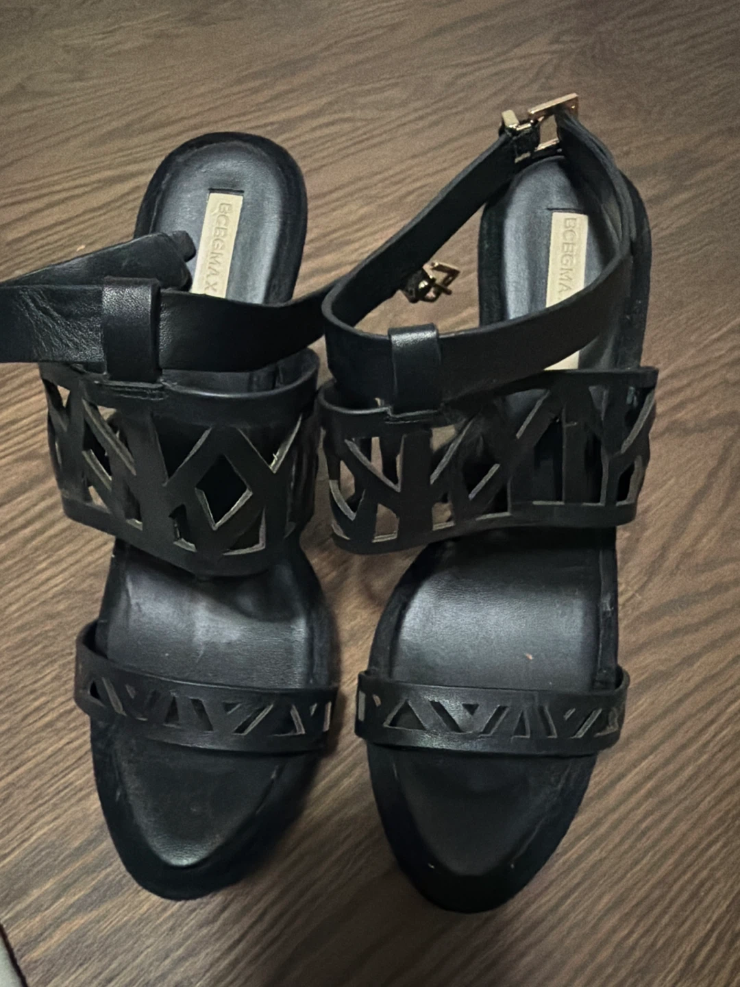 BCBGMaxazria Black Strappy Wedge Heels