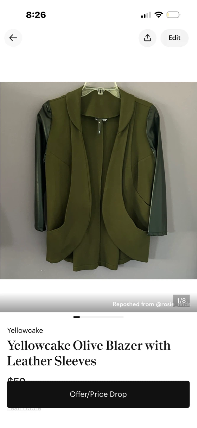 Yellowcake Olive Blazer with Leather Sleeves